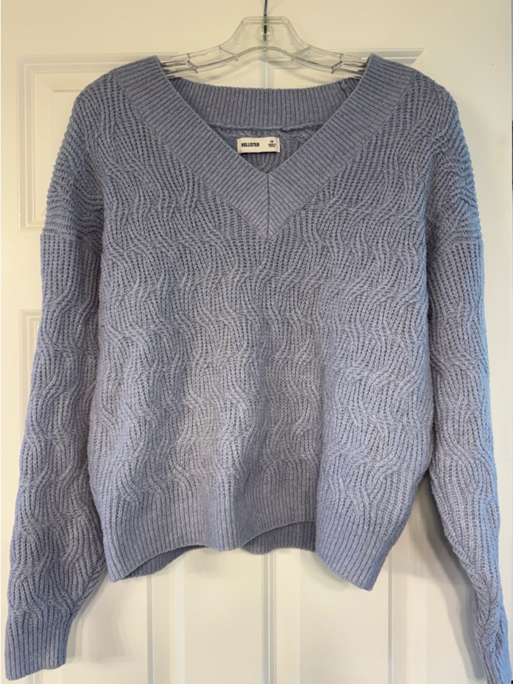 Hollister Light Lavender V-Neck Cable Knit Sweater